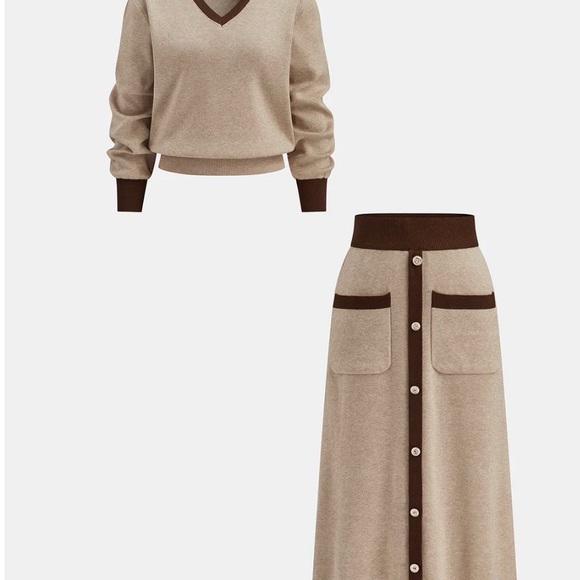 Commense Dresses & Skirts - Commence Contrast Trim Knit Top and Midi Skirt Set